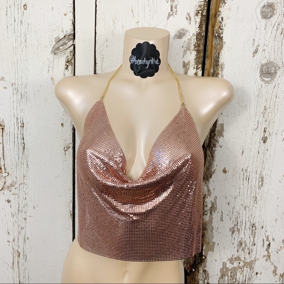 Tops - NWOT Rose gold chainmail halter top